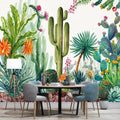 Mur de salle à manger orné de cactus et succulentes peints à l'aquarelle