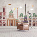 Panoramique illustré des monuments de Paris en tons rose et vert amande