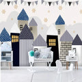 Papier peint maisons scandinaves bleu et blanc dans une chambre de bébé