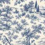Toile de Jouy champêtre bleue, papier peint en gros plan