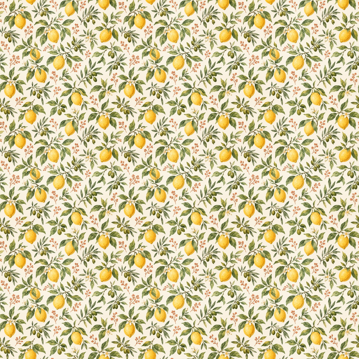 Citronniers en fleurs, papier peint à plat