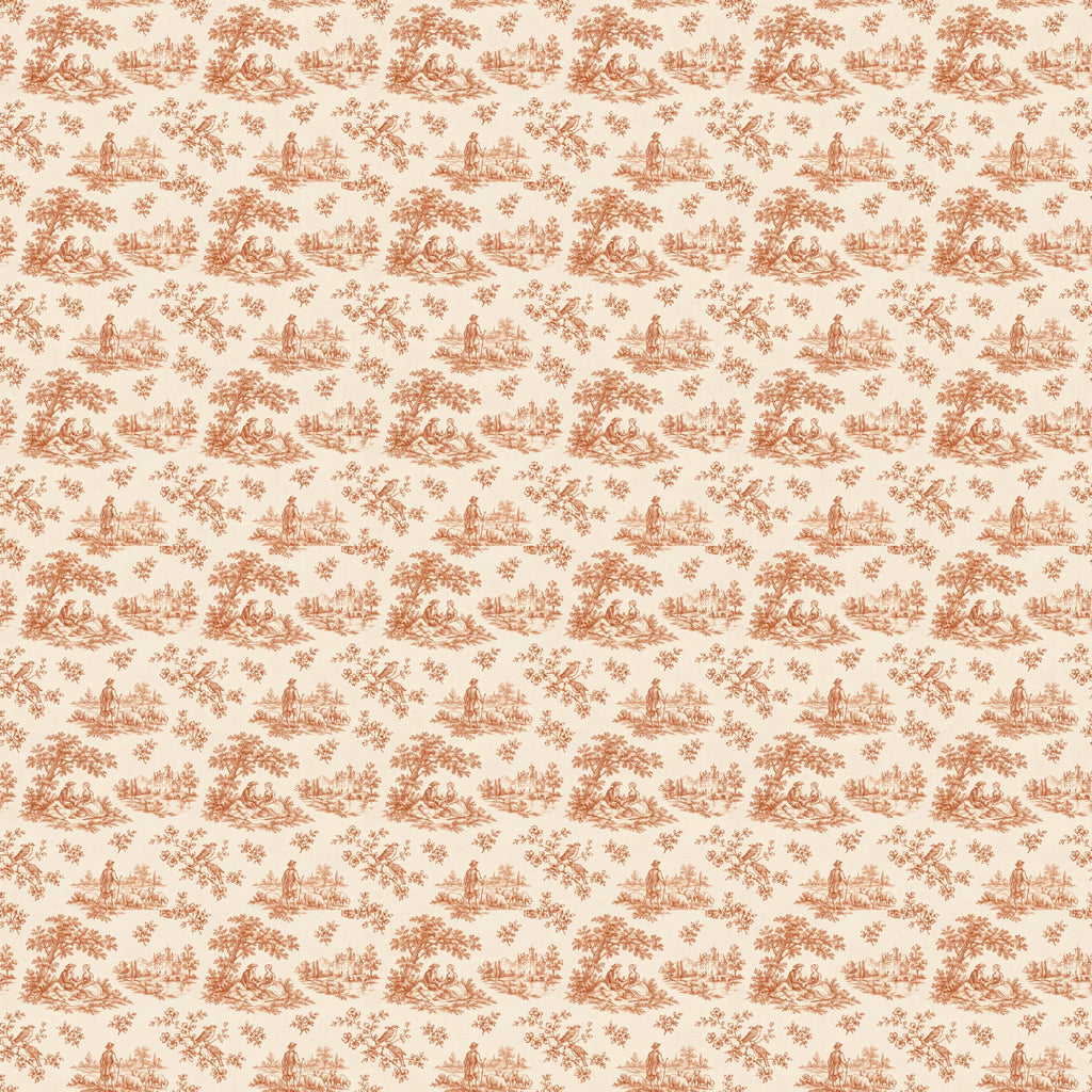 Toile de Jouy terracotta champêtre, papier peint à plat