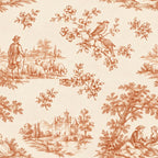 Toile de Jouy terracotta champêtre, papier peint en gros plan