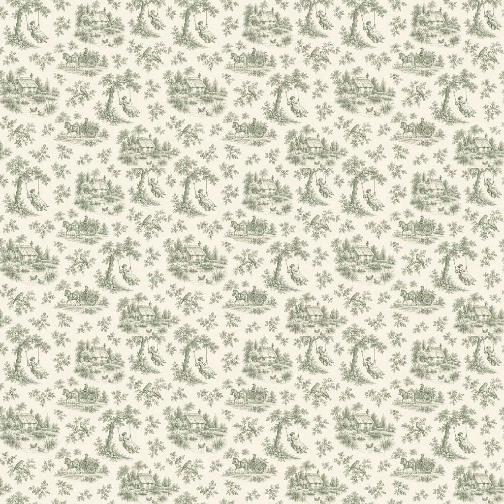 Toile de Jouy champêtre, papier peint à plat