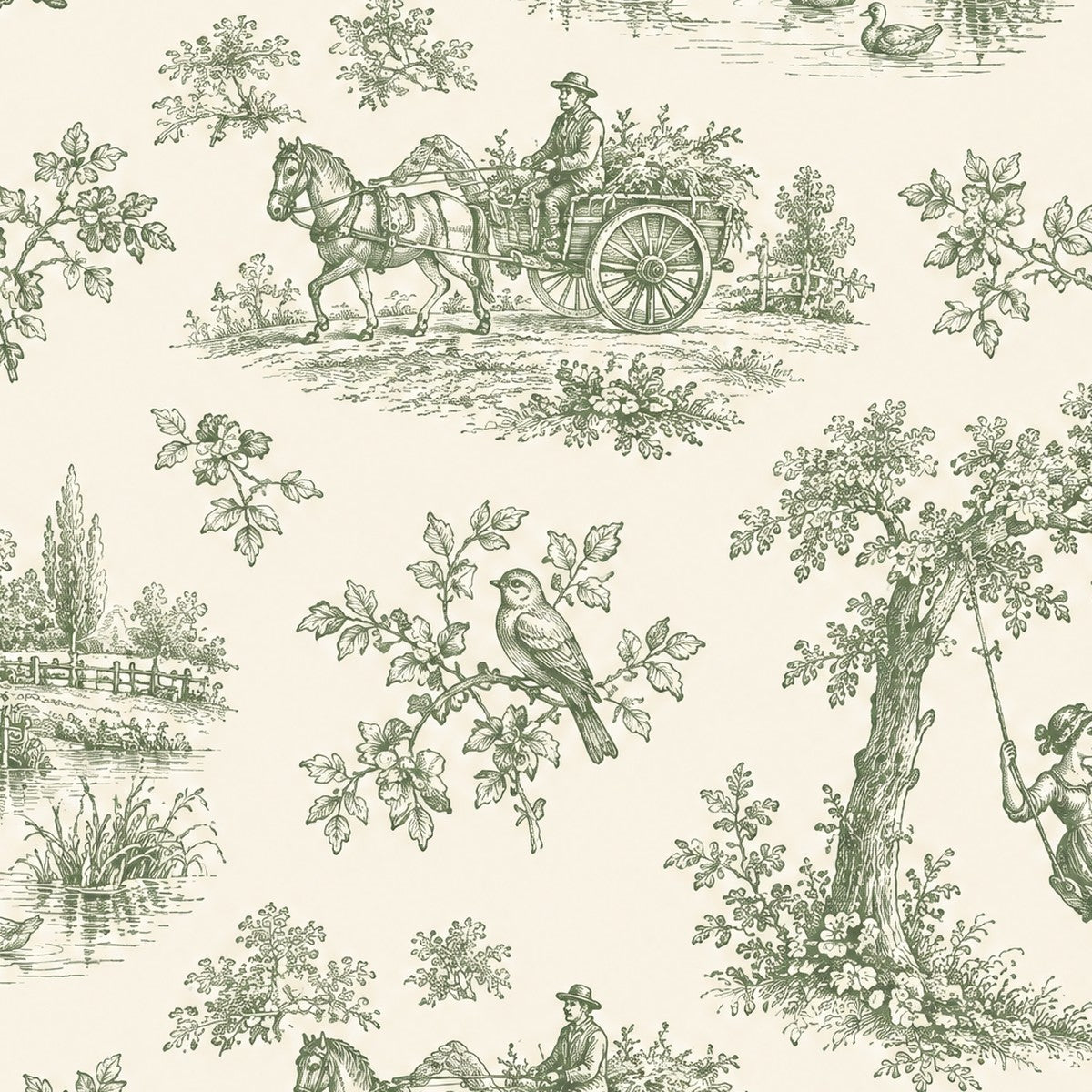 Toile de Jouy champêtre, papier peint en gros plan