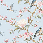 Magnolias et oiseaux bleus, papier peint en gros plan