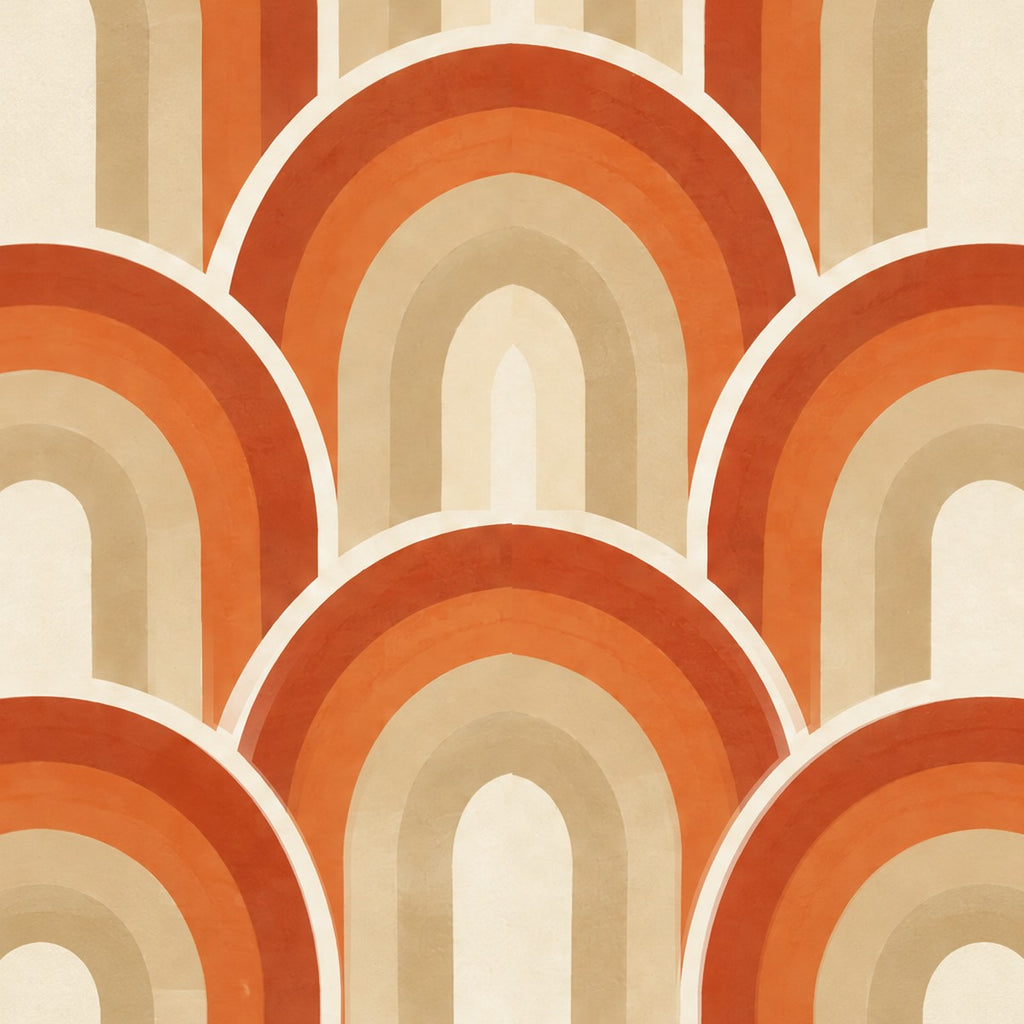 Arches rétro terracotta, papier peint en gros plan