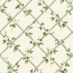 Treillage fleuri vert sauge, papier peint en gros plan
