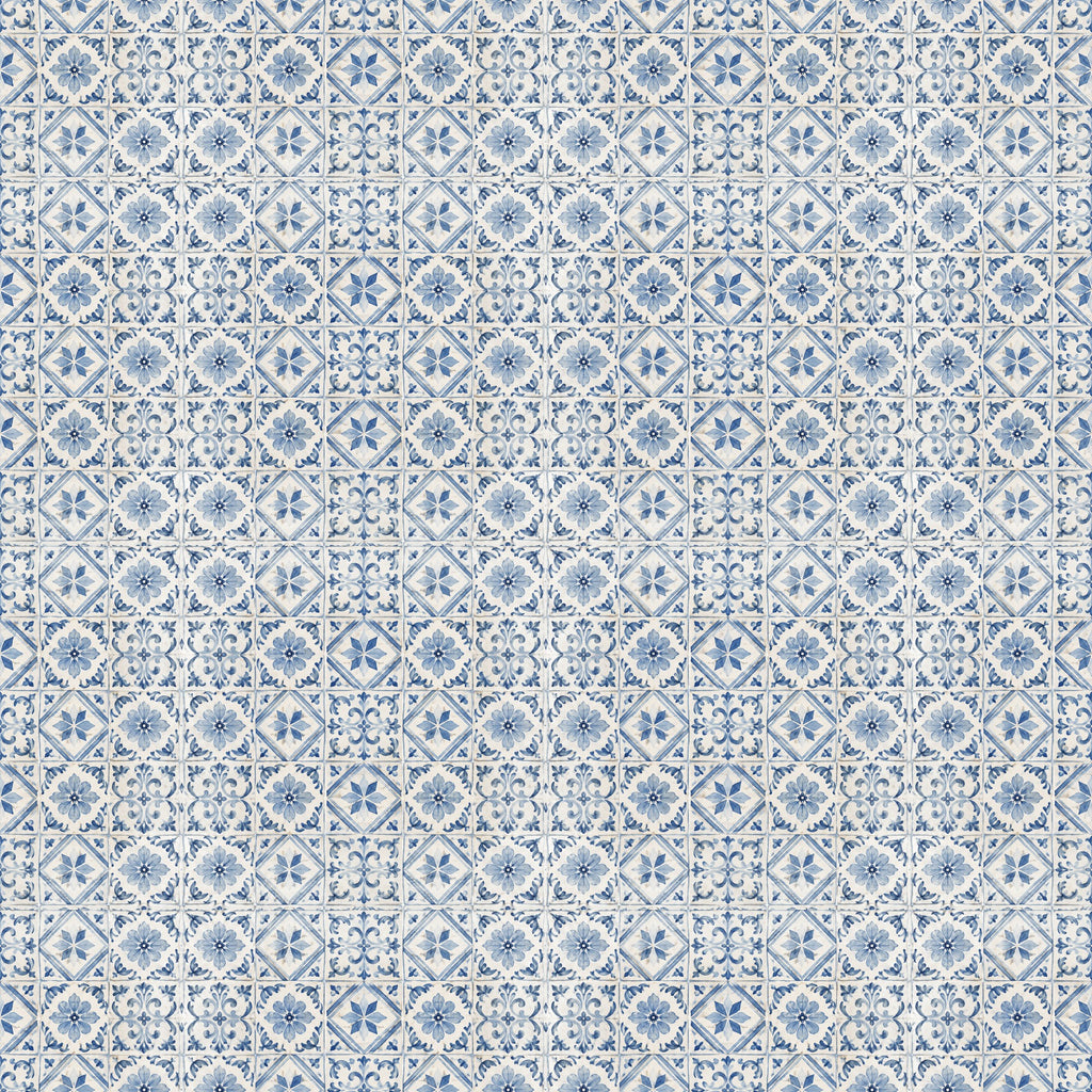Azulejos bleus patinés, papier peint à plat
