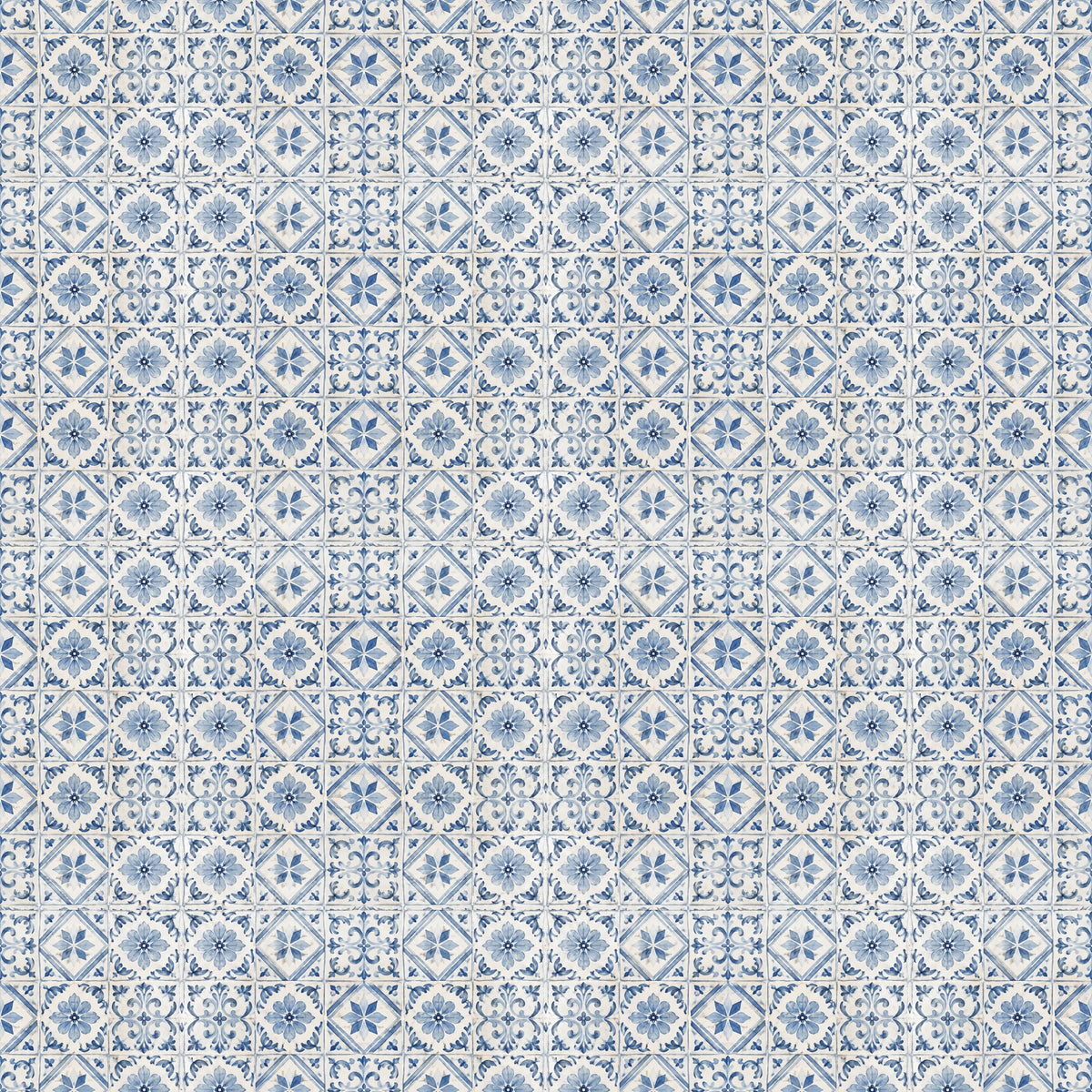 Azulejos bleus patinés, papier peint à plat