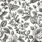 Roses gravées noir et blanc, papier peint en gros plan
