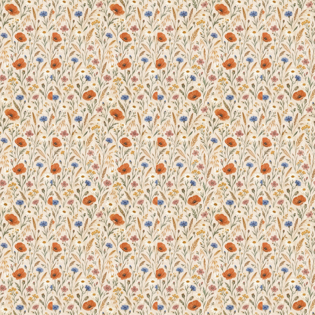 Prairie de coquelicots, papier peint à plat