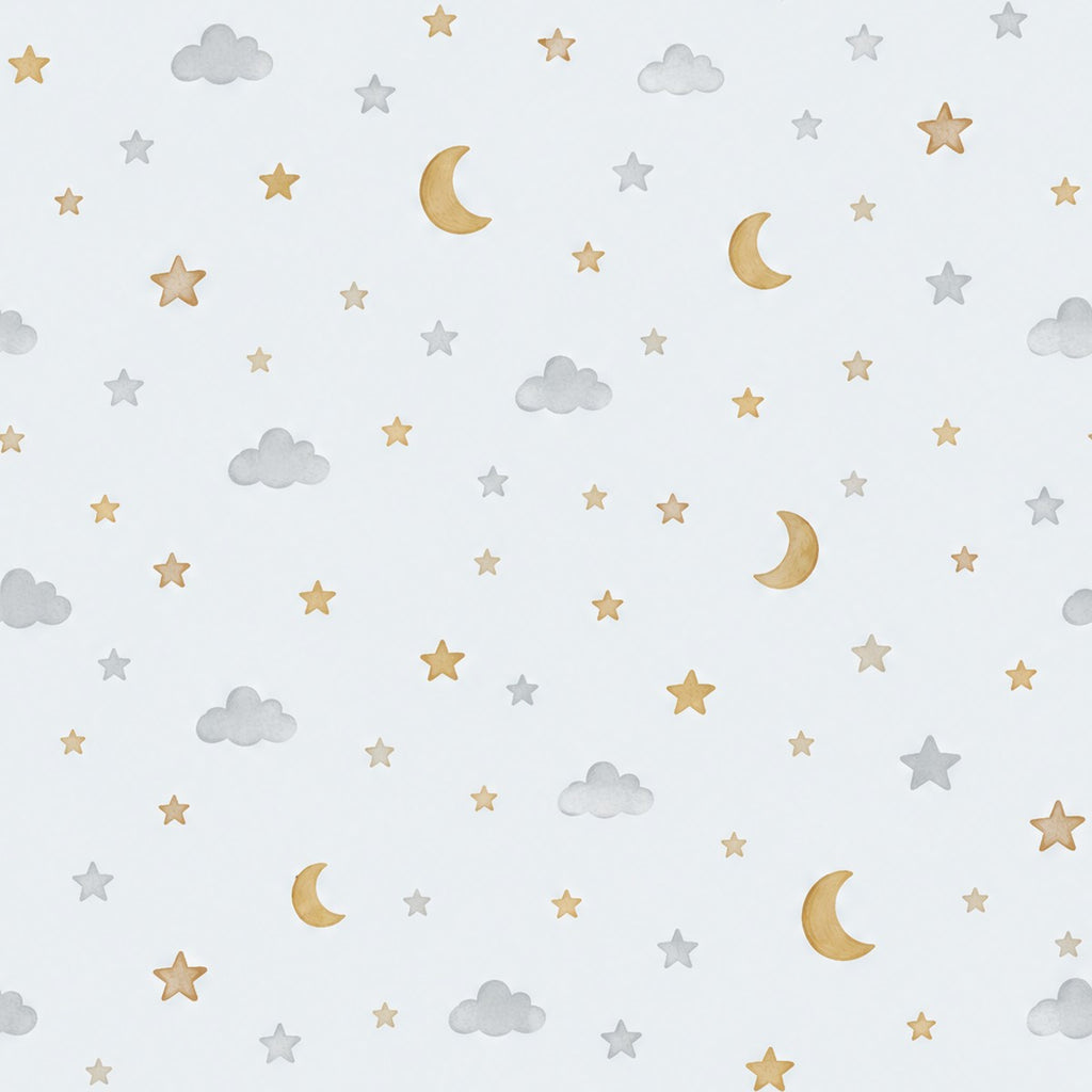 Étoiles et lunes dorées, papier peint en gros plan