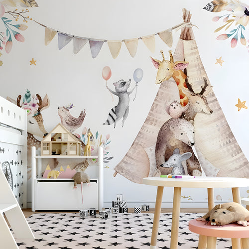 Animaux à l'aquarelle dans une chambre d'enfant