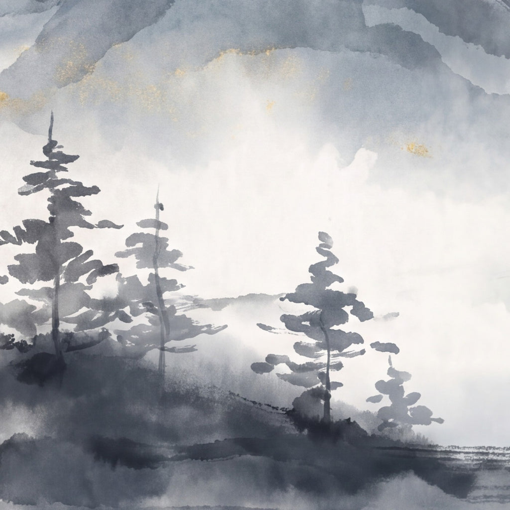 Montagnes brumées à l'encre, papier peint en gros plan