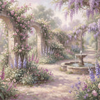 Jardin aux arches fleuries, papier peint à plat