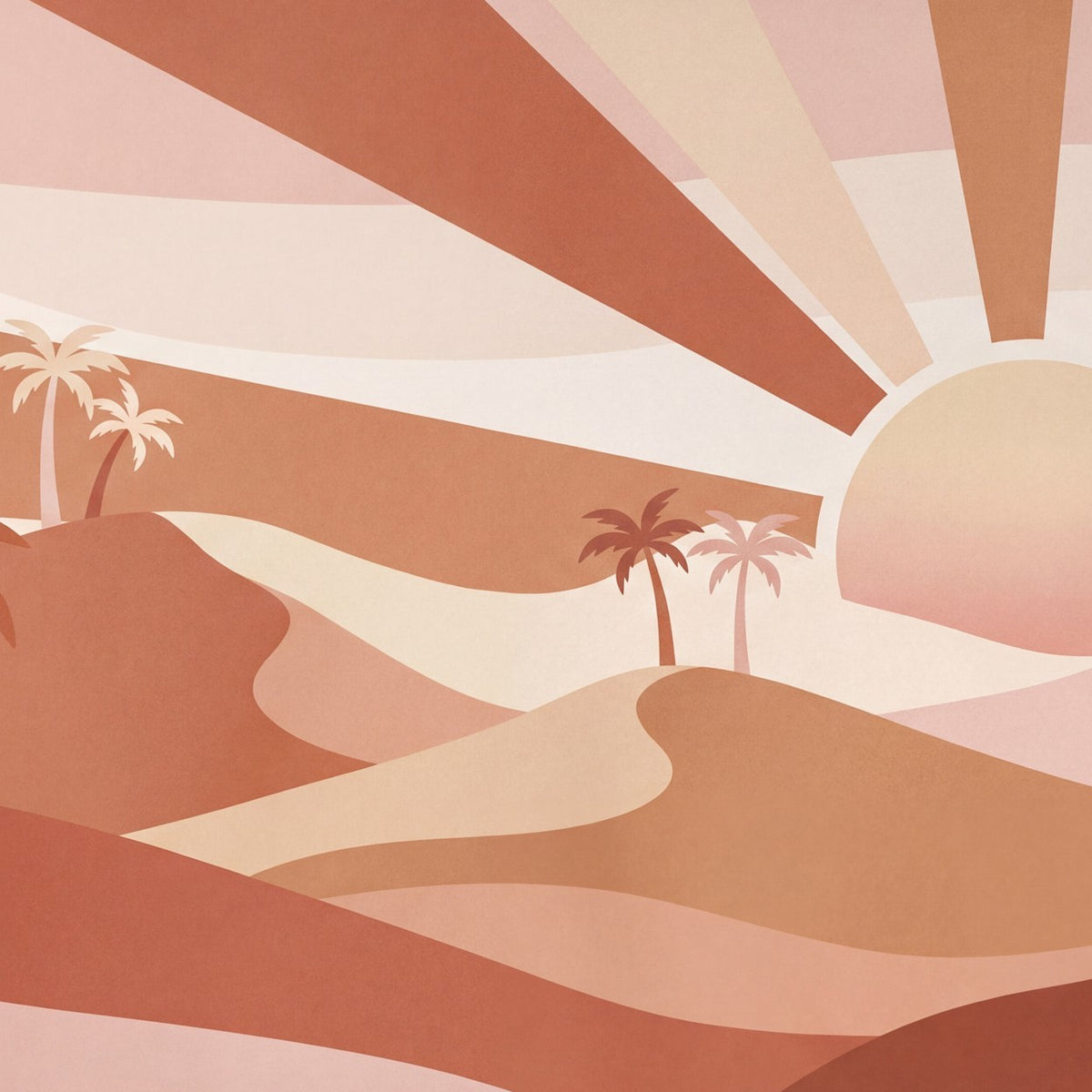 Désert au soleil levant, papier peint à plat