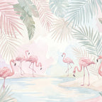 Lagune aux flamants roses, papier peint à plat